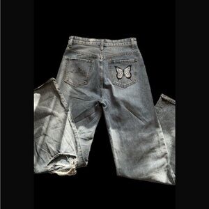 Street wear Jeans Size 26, Upcycled with Butterfly graphics by me🦋